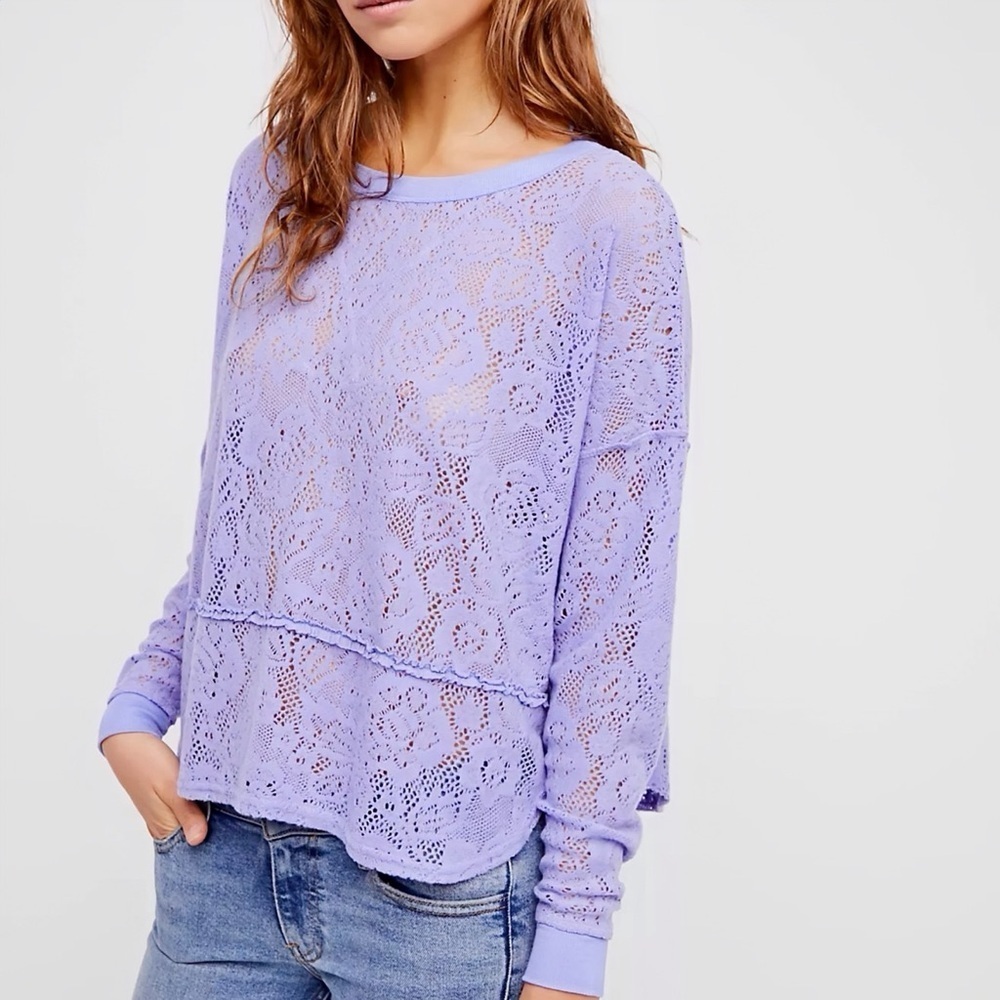 Free People ‘Not Cold In This Top’ Lace Long-Sleeve Top in Lavender Purple Small